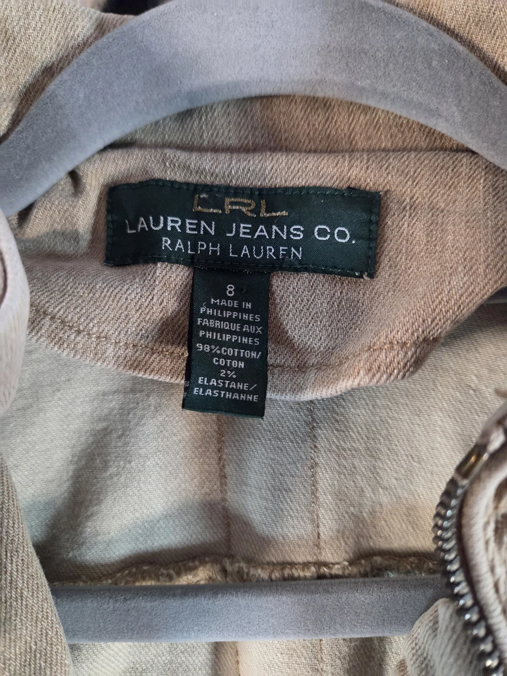 $36  Lauren Ralph Lauren Women's Beige Stretch Denim Moto Jacket with Zip Pocket